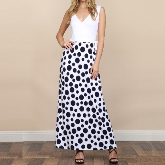 New Surplice Mix Dot Belted Maxi Print Dress Navy - Picture 2 of 10
